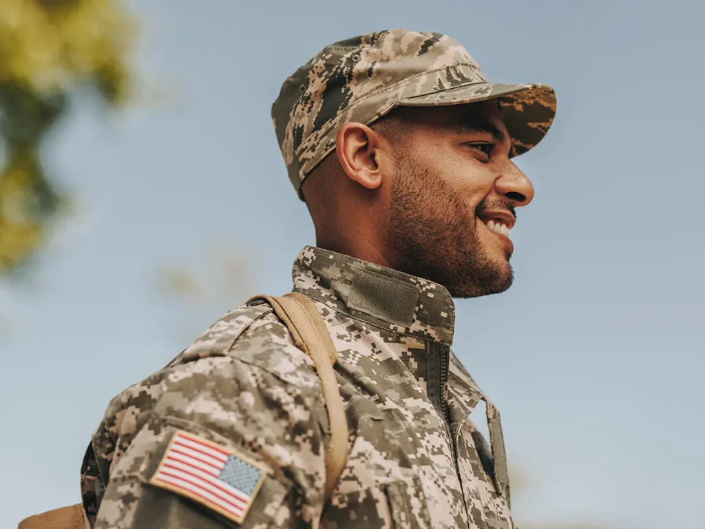 military man with clear vision smiling