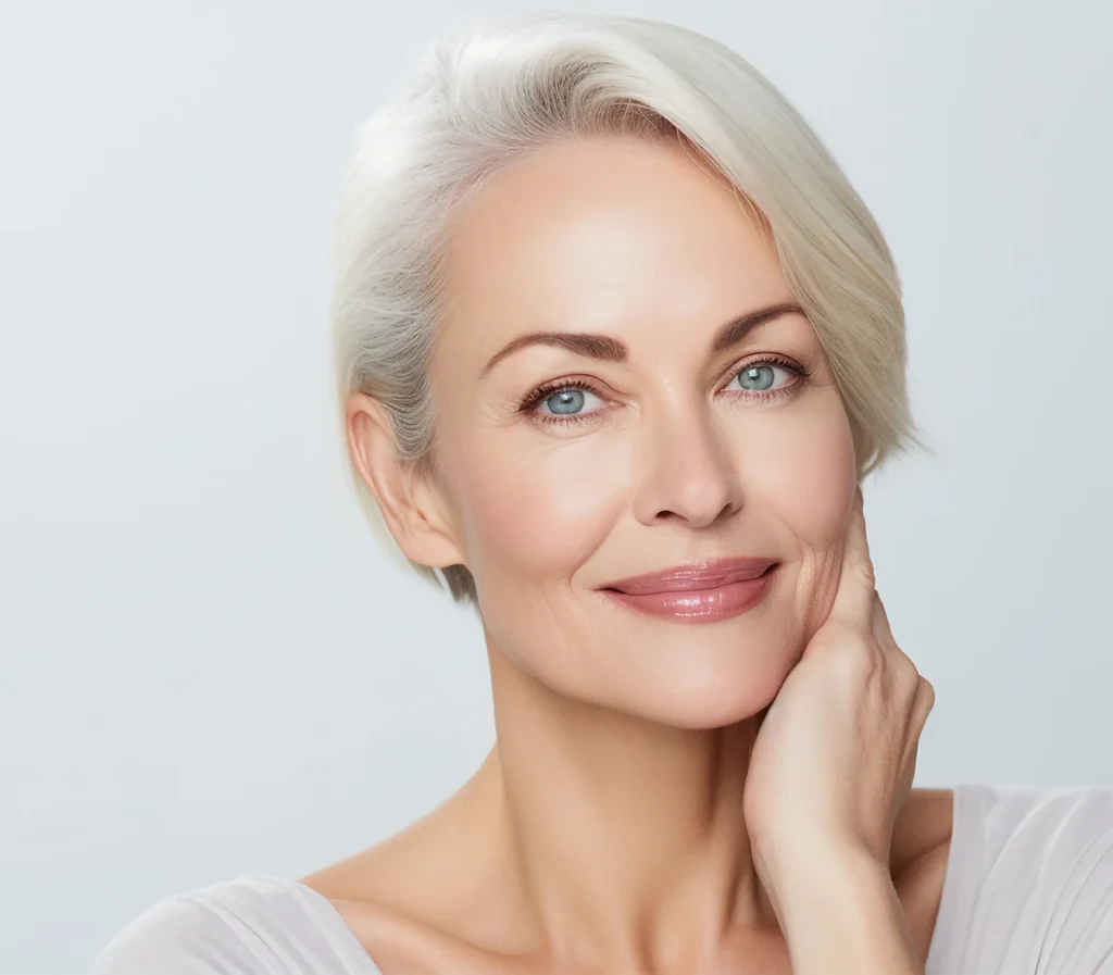 beautiful aging woman with smooth skin and youthful appearance