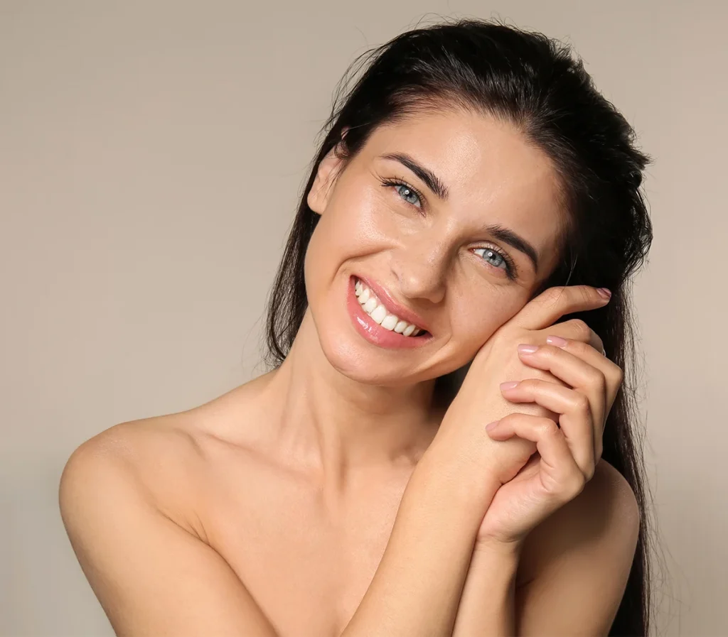 beautiful woman with natural makeup smiling